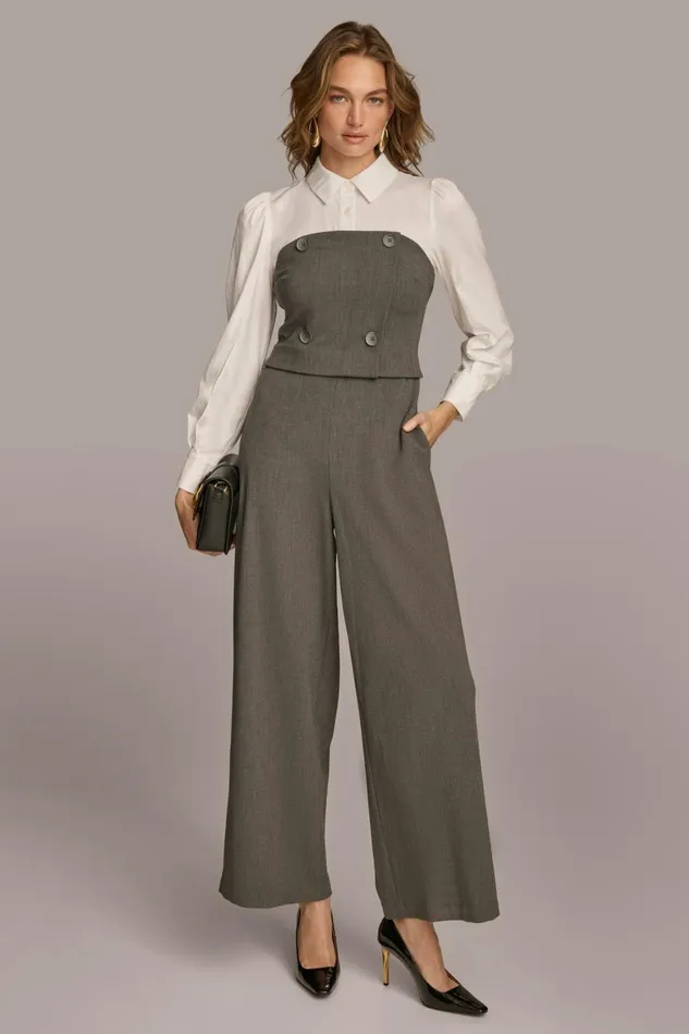 Women Donna Karan Dresses And Jumpsuits SHIRT AND CORSET COMBO JUMPSUIT Grey