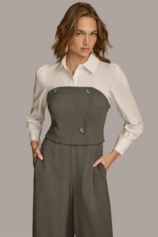 Women Donna Karan Dresses And Jumpsuits SHIRT AND CORSET COMBO JUMPSUIT Grey