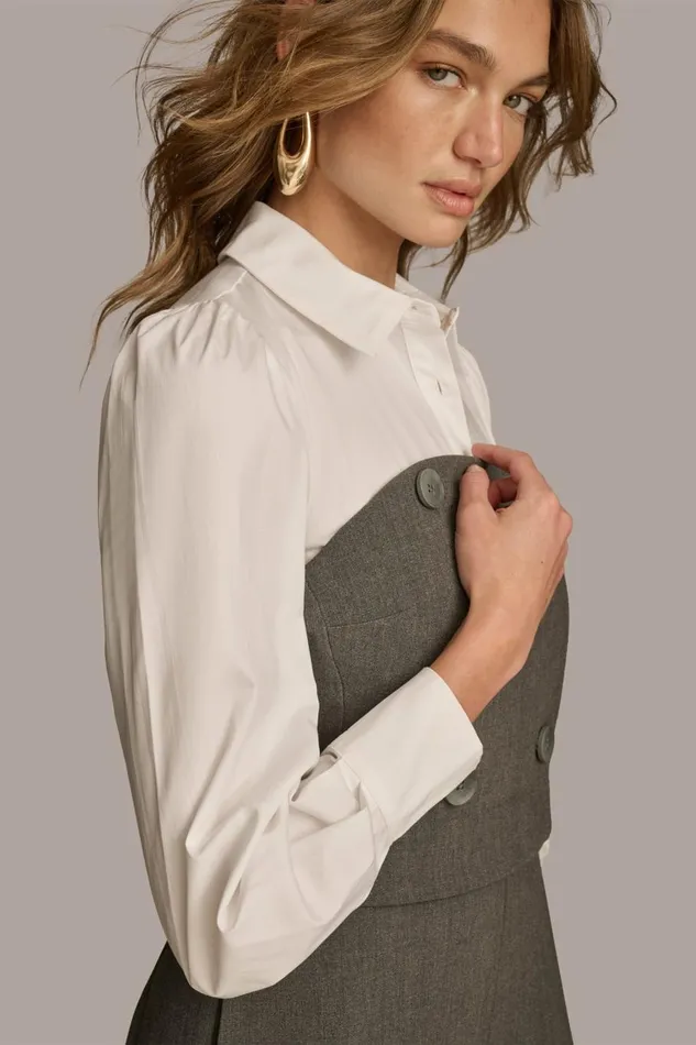 Women Donna Karan Dresses And Jumpsuits SHIRT AND CORSET COMBO JUMPSUIT Grey