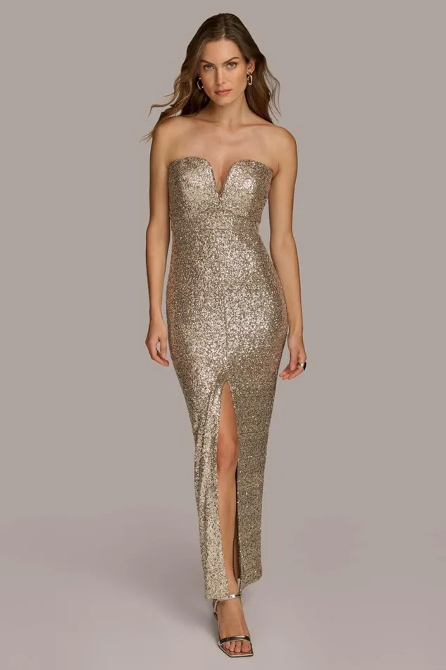 Women Donna Karan Dresses And Jumpsuits SWEETHEART NECK SEQUIN GOWN Fawnsilver Women Donna Karan Dresses And Jumpsuits SWEETHEART NECK SEQUIN GOWN Fawnsilver
