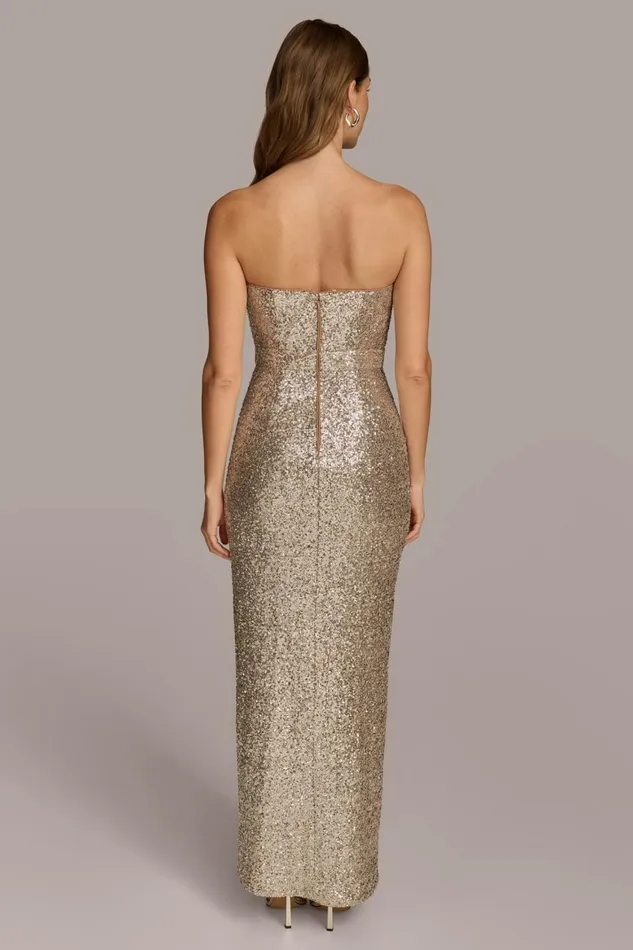 Women Donna Karan Dresses And Jumpsuits SWEETHEART NECK SEQUIN GOWN Fawnsilver