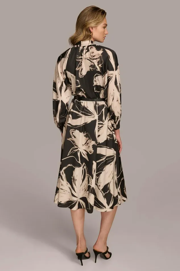Women Donna Karan Dresses And Jumpsuits TIE NECK PRINTED MAXI DRESS Black