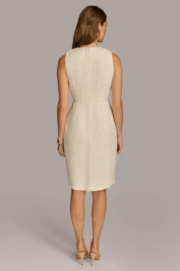 Women Donna Karan Dresses And Jumpsuits TWEED MIDI DRESS WITH BUTTONS Creamgold