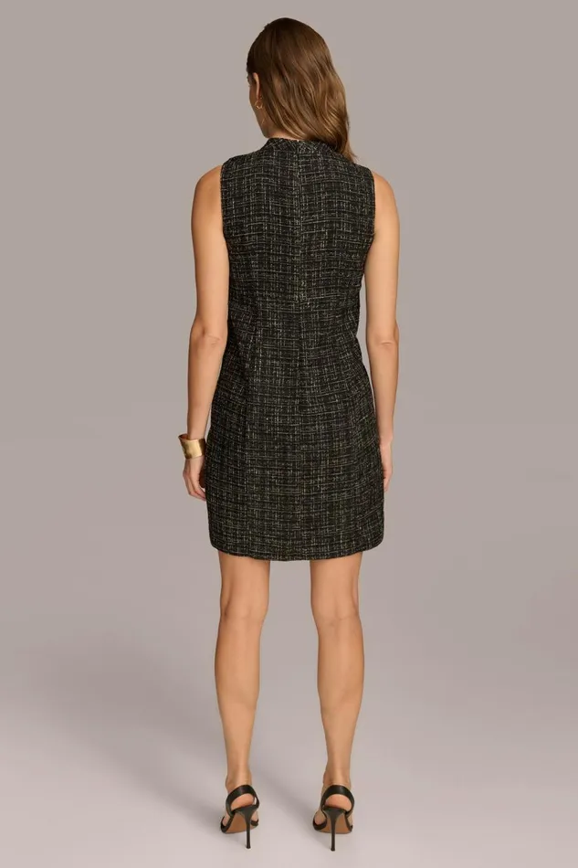 Women Donna Karan Dresses And Jumpsuits TWEED MOCK NECK SHIFT DRESS Blackcream