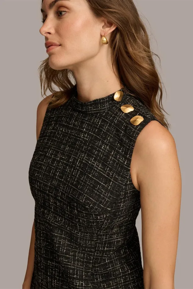 Women Donna Karan Dresses And Jumpsuits TWEED MOCK NECK SHIFT DRESS Blackcream
