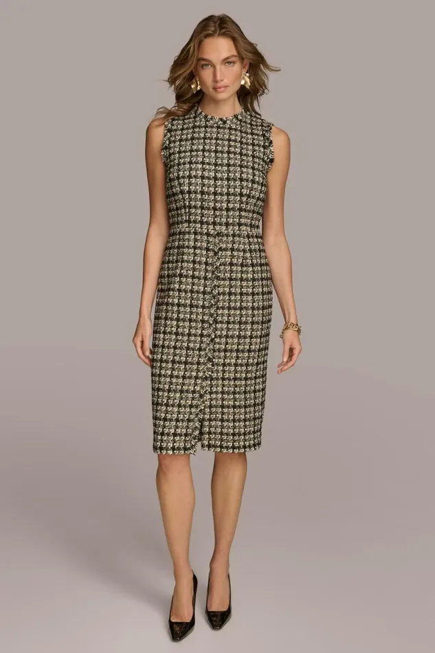 Women Donna Karan Dresses And Jumpsuits TWEED SHEATH DRESS Black Multi