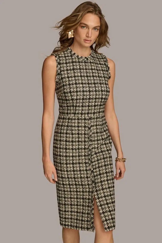 Women Donna Karan Dresses And Jumpsuits TWEED SHEATH DRESS Black Multi