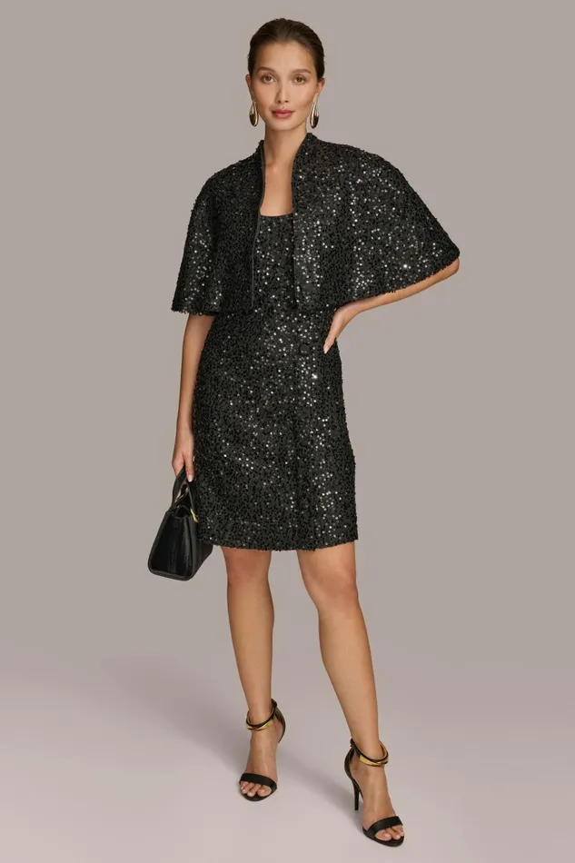 Women Donna Karan Dresses And Jumpsuits TWO PIECE SEQUIN DRESS AND SHRUG Black