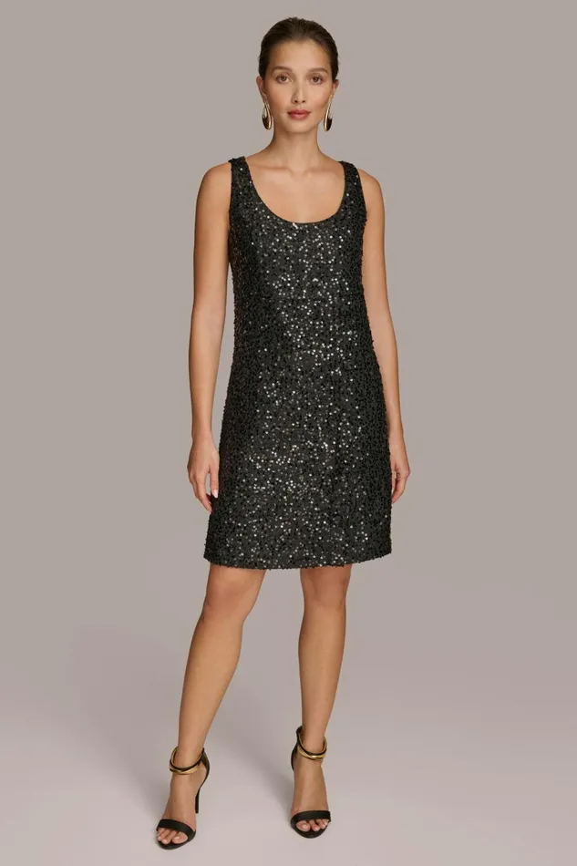 Women Donna Karan Dresses And Jumpsuits TWO PIECE SEQUIN DRESS AND SHRUG Black