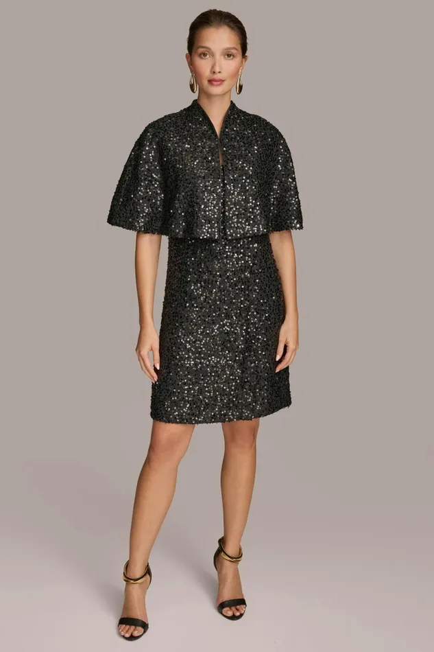 Women Donna Karan Dresses And Jumpsuits TWO PIECE SEQUIN DRESS AND SHRUG Black