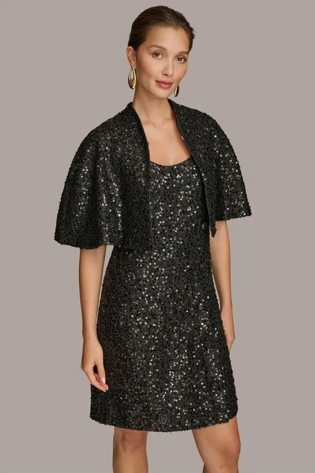 Women Donna Karan Dresses And Jumpsuits TWO PIECE SEQUIN DRESS AND SHRUG Black