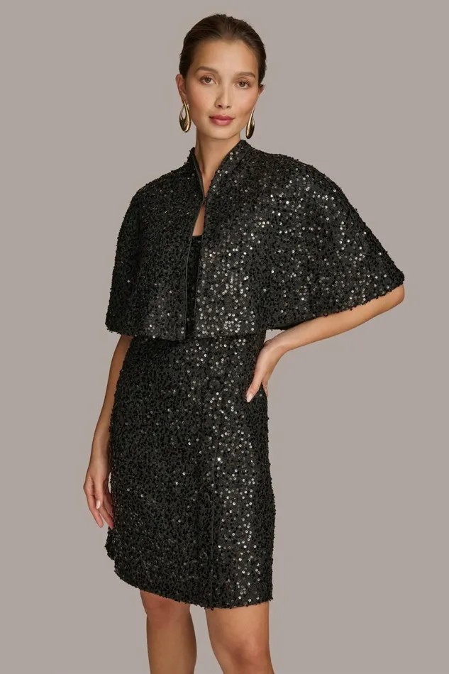 Women Donna Karan Dresses And Jumpsuits TWO PIECE SEQUIN DRESS AND SHRUG Black