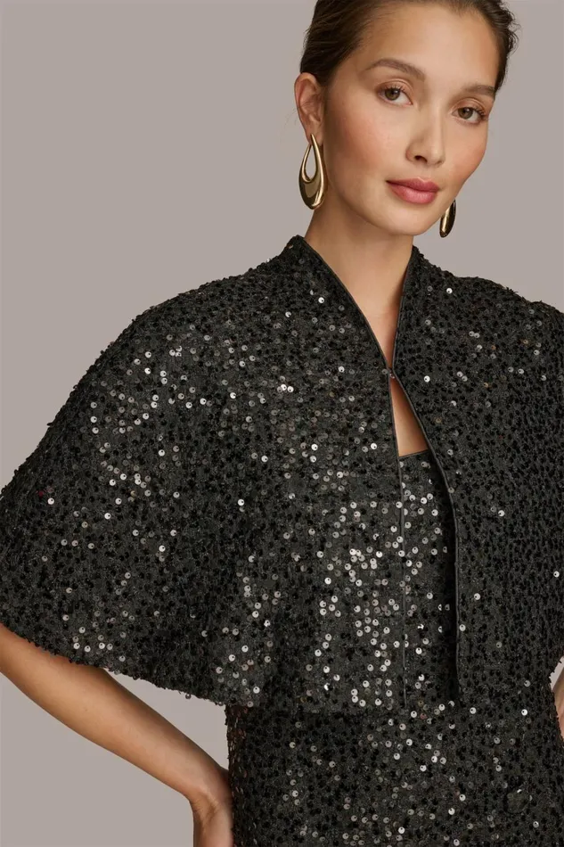 Women Donna Karan Dresses And Jumpsuits TWO PIECE SEQUIN DRESS AND SHRUG Black