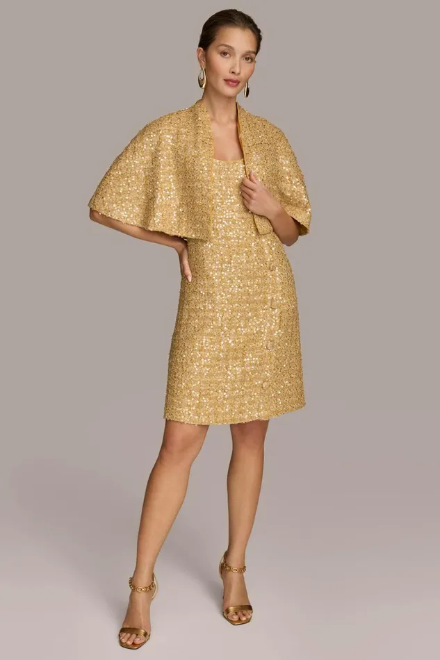 Women Donna Karan Dresses And Jumpsuits TWO PIECE SEQUIN DRESS AND SHRUG Gold