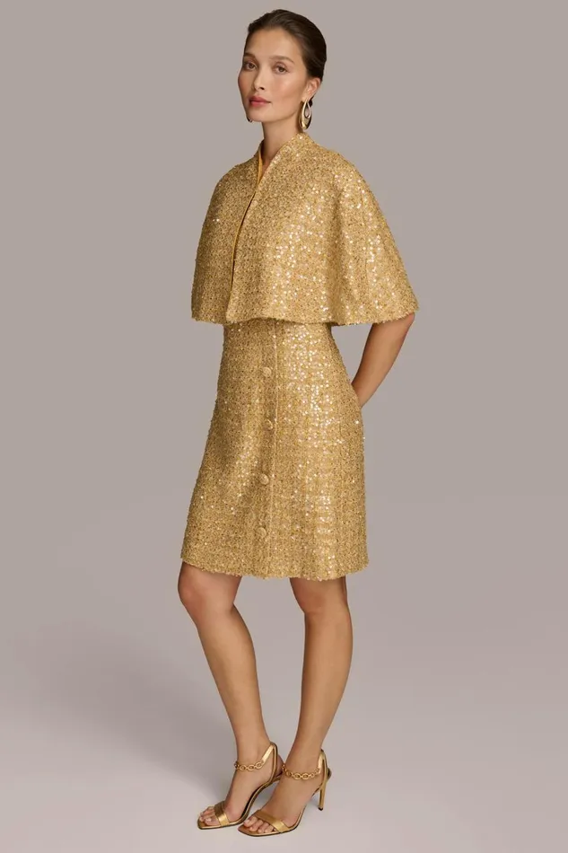 Women Donna Karan Dresses And Jumpsuits TWO PIECE SEQUIN DRESS AND SHRUG Gold