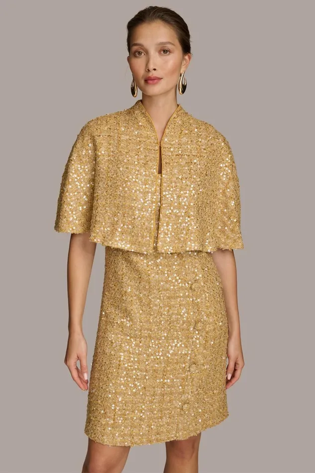 Women Donna Karan Dresses And Jumpsuits TWO PIECE SEQUIN DRESS AND SHRUG Gold