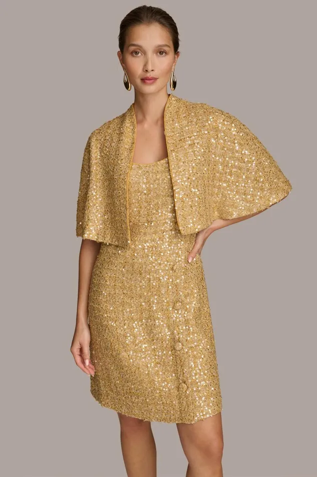 Women Donna Karan Dresses And Jumpsuits TWO PIECE SEQUIN DRESS AND SHRUG Gold