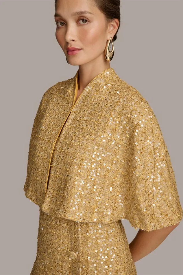 Women Donna Karan Dresses And Jumpsuits TWO PIECE SEQUIN DRESS AND SHRUG Gold