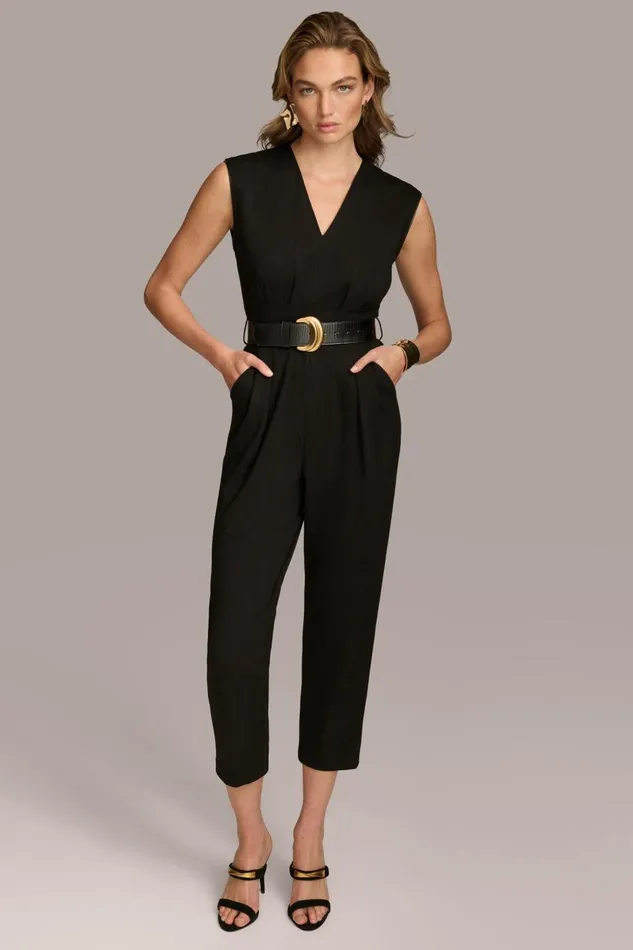 Women Donna Karan Dresses And Jumpsuits V NECK CROPPED JUMPSUIT Black