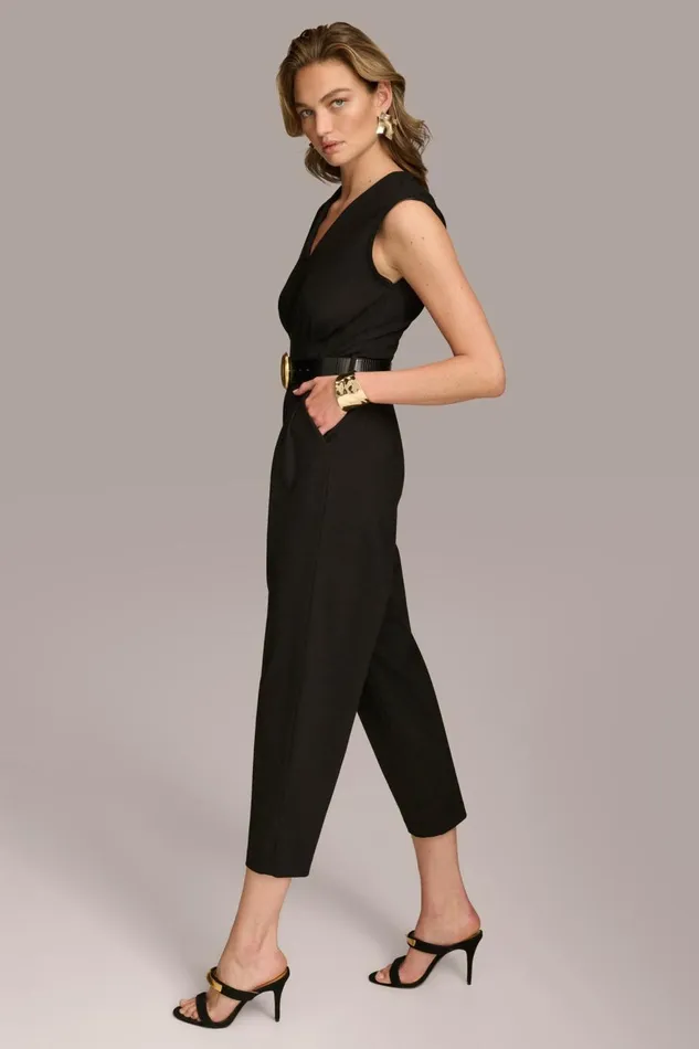 Women Donna Karan Dresses And Jumpsuits V NECK CROPPED JUMPSUIT Black
