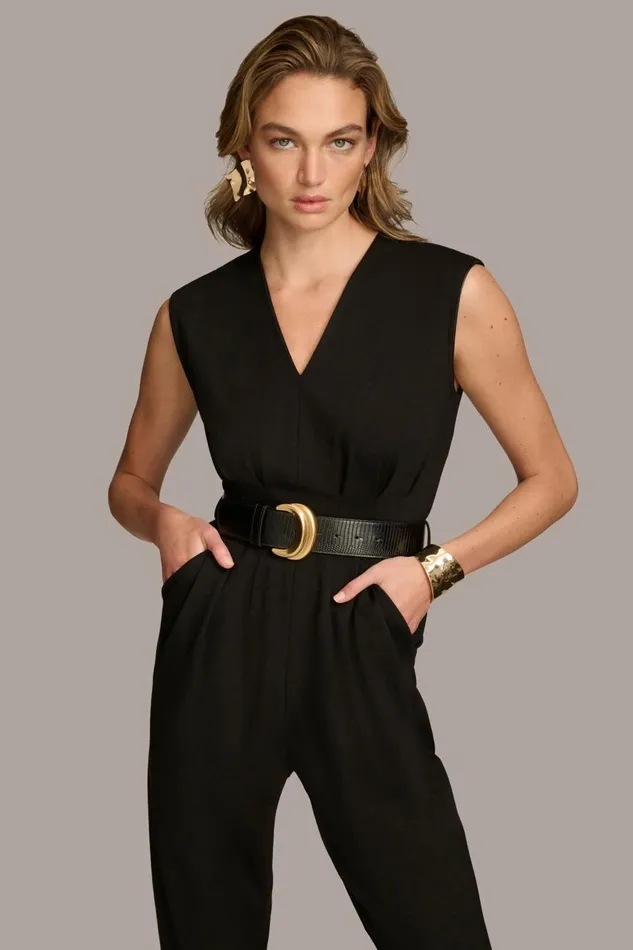 Women Donna Karan Dresses And Jumpsuits V NECK CROPPED JUMPSUIT Black