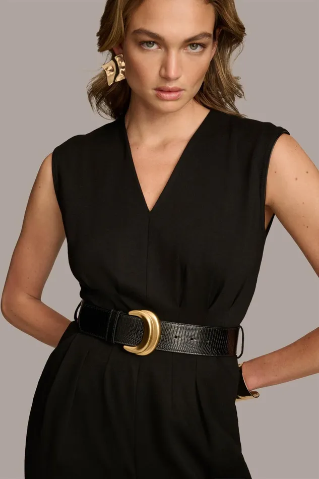 Women Donna Karan Dresses And Jumpsuits V NECK CROPPED JUMPSUIT Black