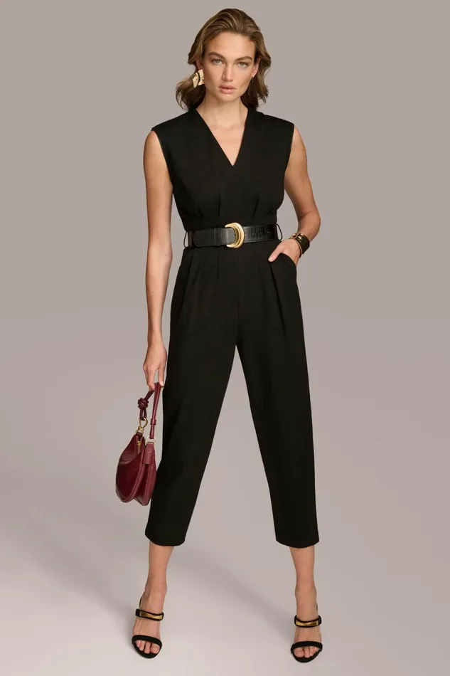 Women Donna Karan Dresses And Jumpsuits V NECK CROPPED JUMPSUIT Black