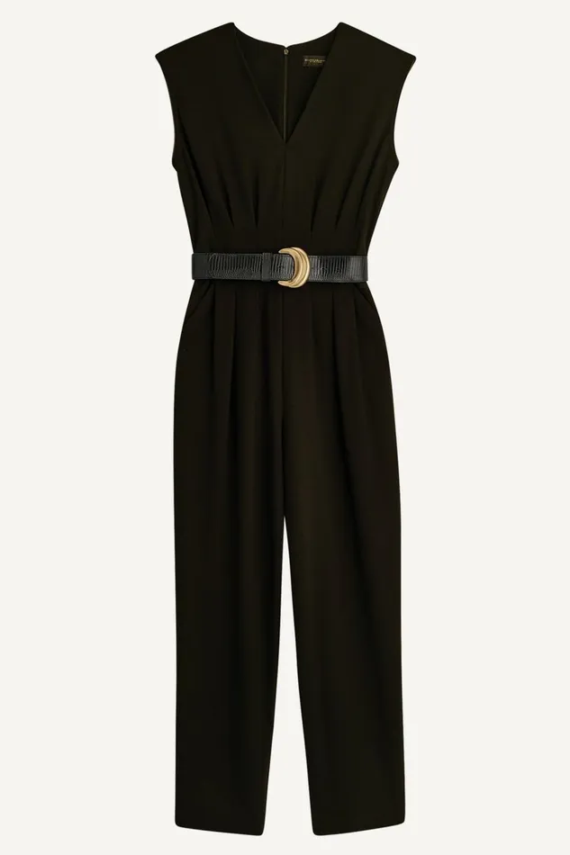 Women Donna Karan Dresses And Jumpsuits V NECK CROPPED JUMPSUIT Black