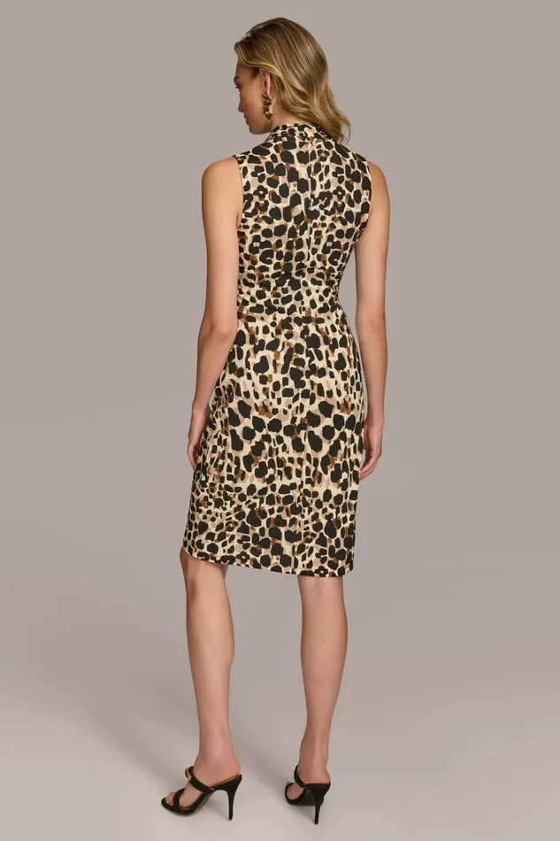 Women Donna Karan Dresses And Jumpsuits VNECK LEOPARD MIDI DRESS Black Multi