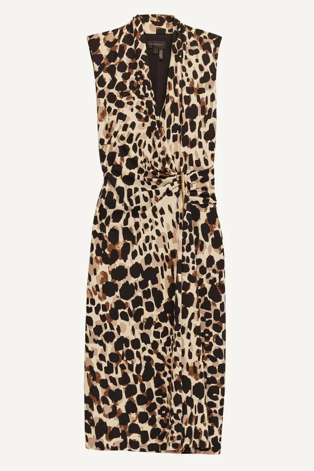 Women Donna Karan Dresses And Jumpsuits VNECK LEOPARD MIDI DRESS Black Multi