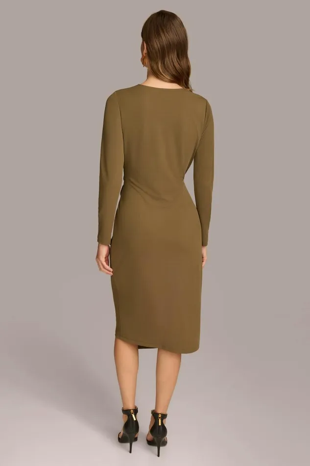 Women Donna Karan Dresses And Jumpsuits V NECK WRAP DRESS WITH HARDWARE Brown