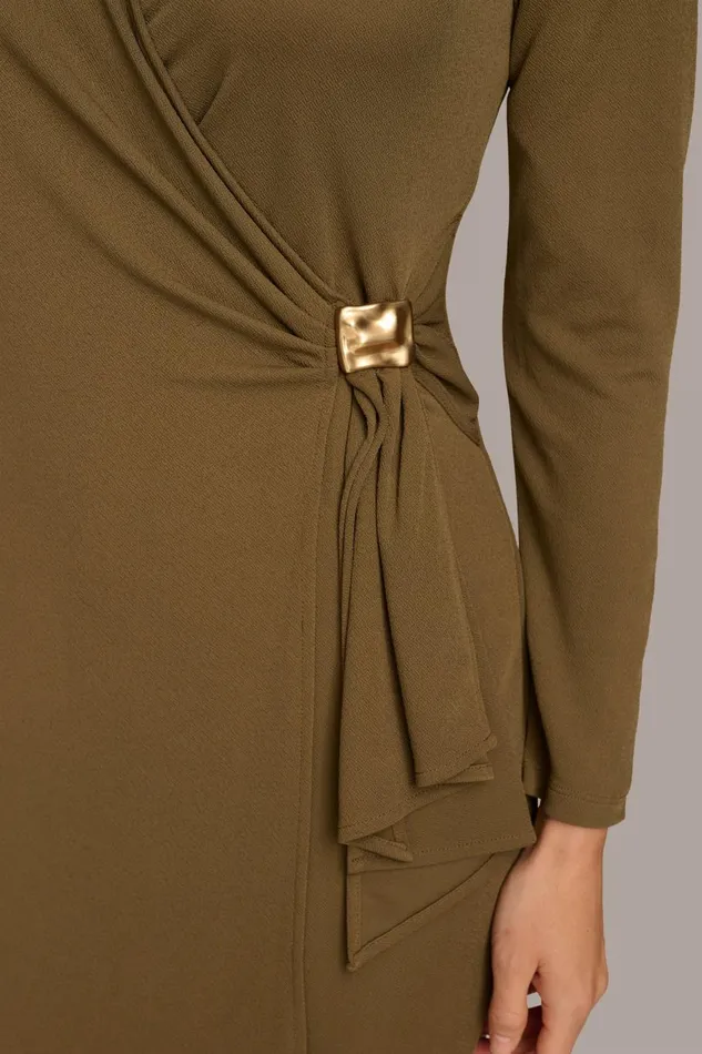 Women Donna Karan Dresses And Jumpsuits V NECK WRAP DRESS WITH HARDWARE Brown
