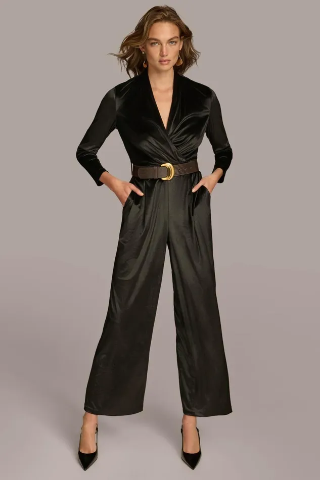 Women Donna Karan Dresses And Jumpsuits VELVET VNECK JUMPSUIT Black