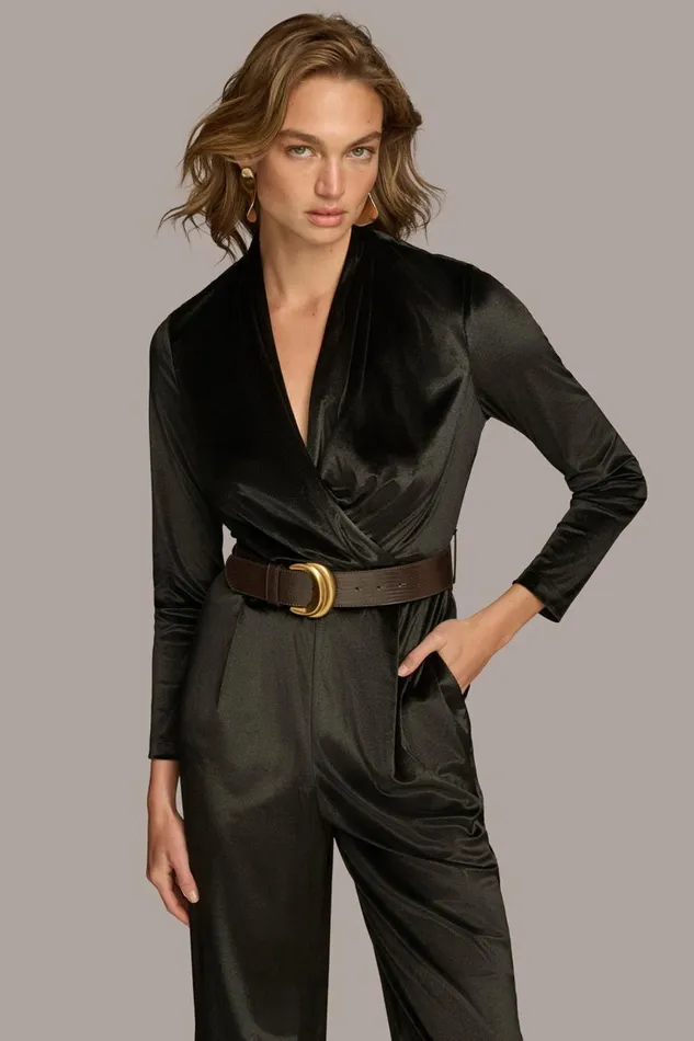 Women Donna Karan Dresses And Jumpsuits VELVET VNECK JUMPSUIT Black