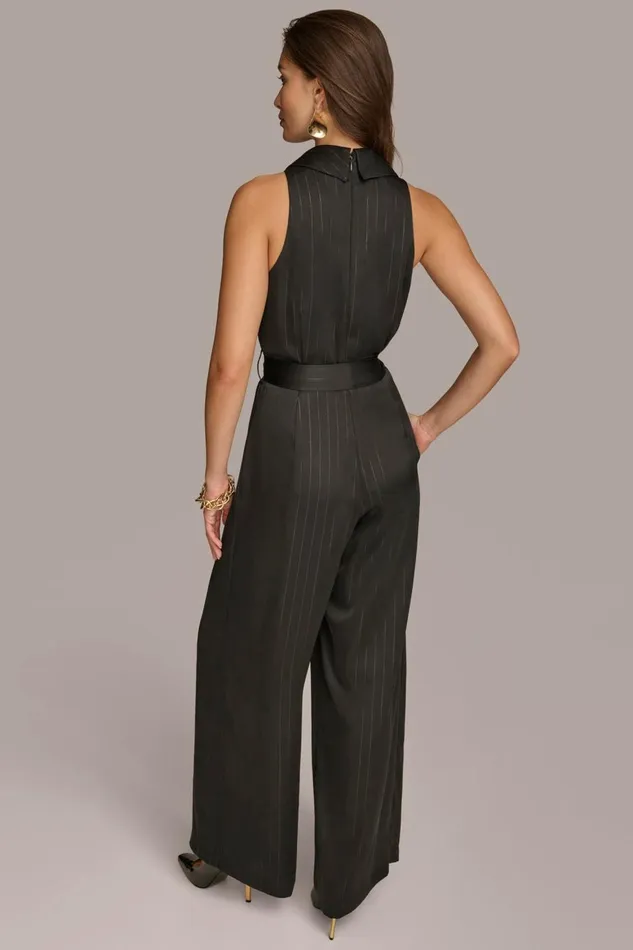 Women Donna Karan Dresses And Jumpsuits VNECK PINSTRIPE JUMPSUIT Black