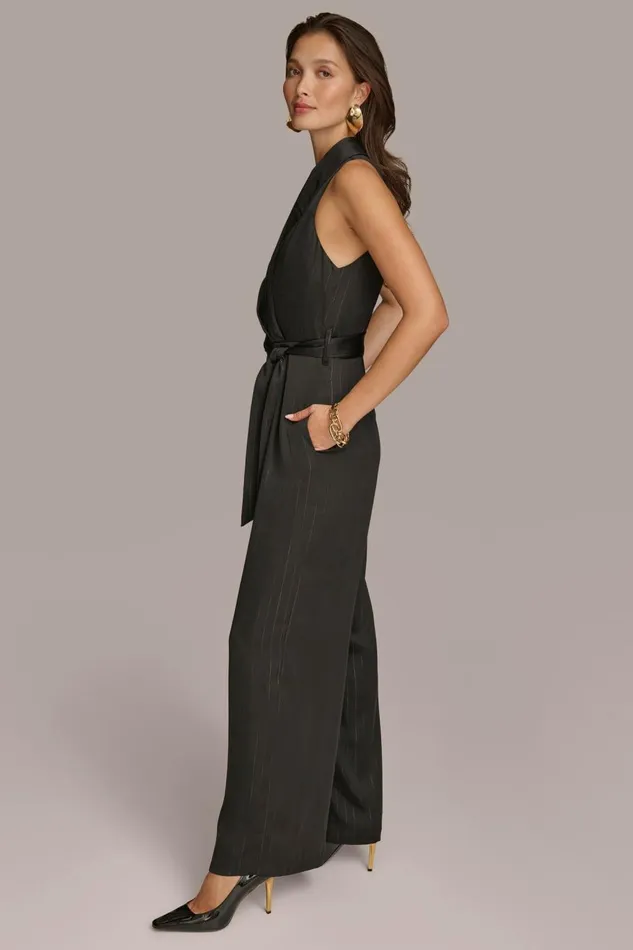 Women Donna Karan Dresses And Jumpsuits VNECK PINSTRIPE JUMPSUIT Black