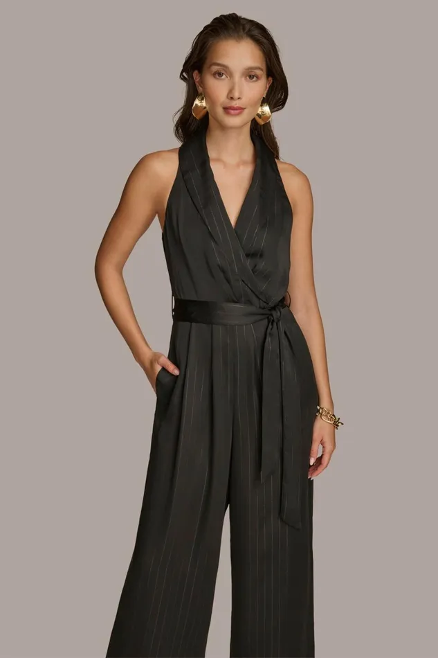 Women Donna Karan Dresses And Jumpsuits VNECK PINSTRIPE JUMPSUIT Black