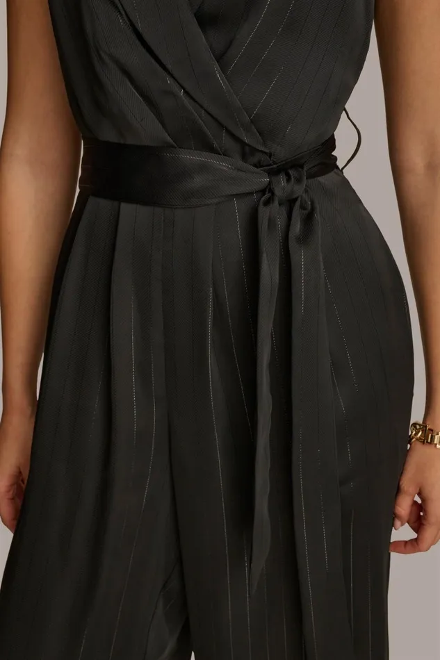 Women Donna Karan Dresses And Jumpsuits VNECK PINSTRIPE JUMPSUIT Black