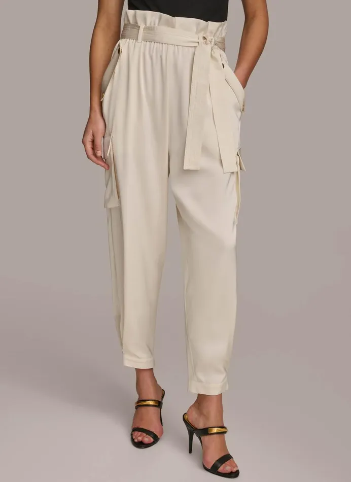 Women Donna Karan Pants CARGO PANT WITH TIE BELT Cream