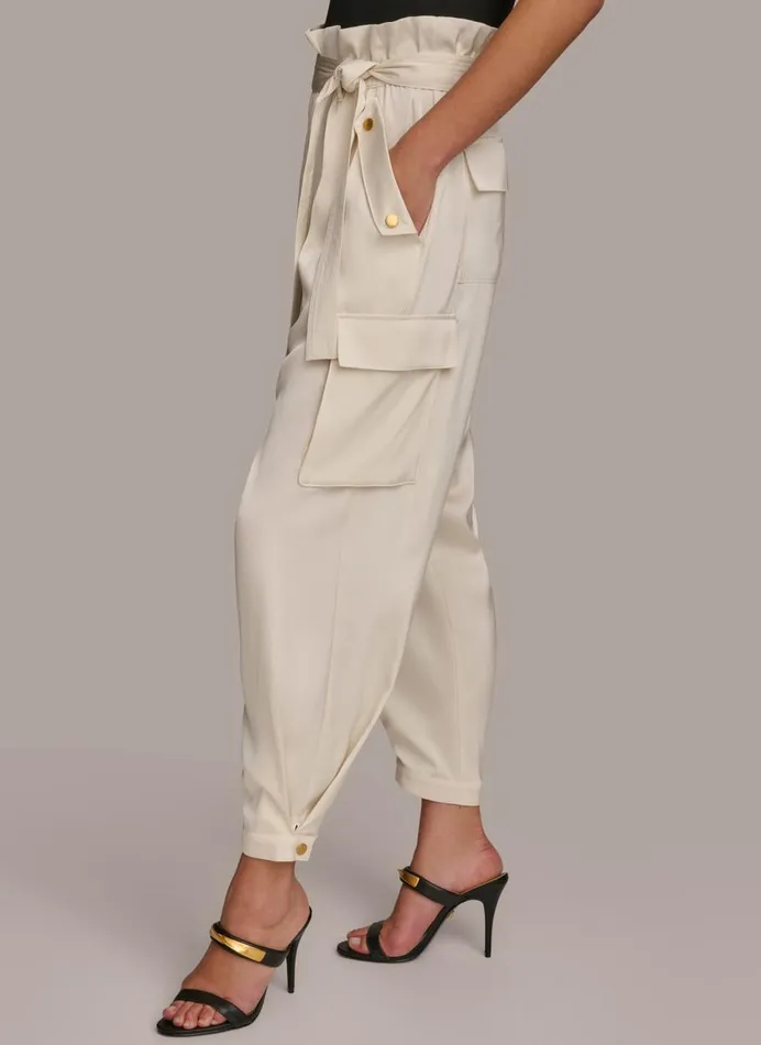 Women Donna Karan Pants CARGO PANT WITH TIE BELT Cream