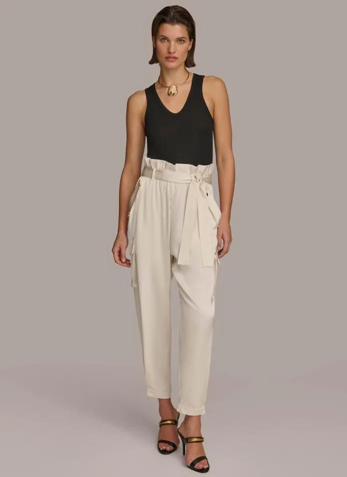 Women Donna Karan Pants CARGO PANT WITH TIE BELT Cream