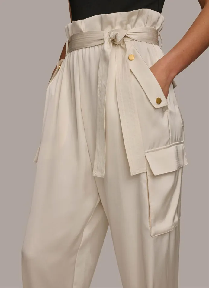 Women Donna Karan Pants CARGO PANT WITH TIE BELT Cream