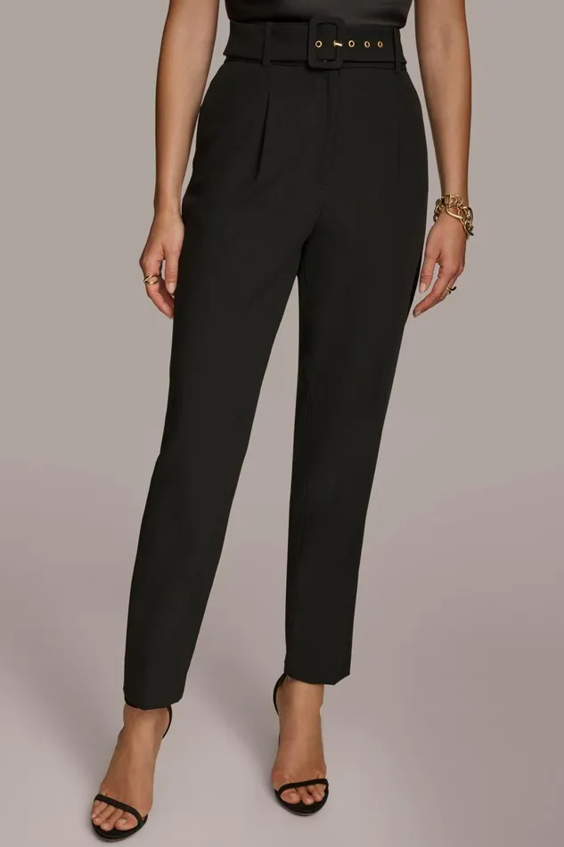 Women Donna Karan Pants PLEATED PANT WITH BELT Black