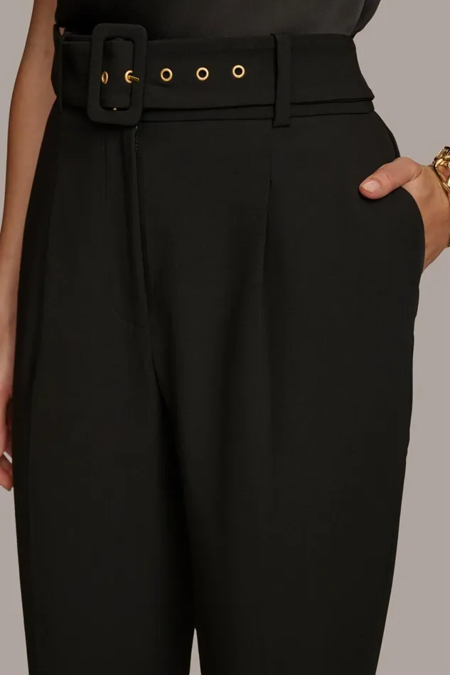 Women Donna Karan Pants PLEATED PANT WITH BELT Black