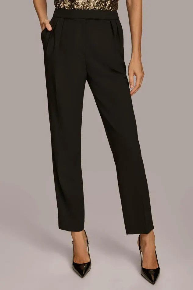 Women Donna Karan Pants PLEATED STRAIGHT LEG PANT Black