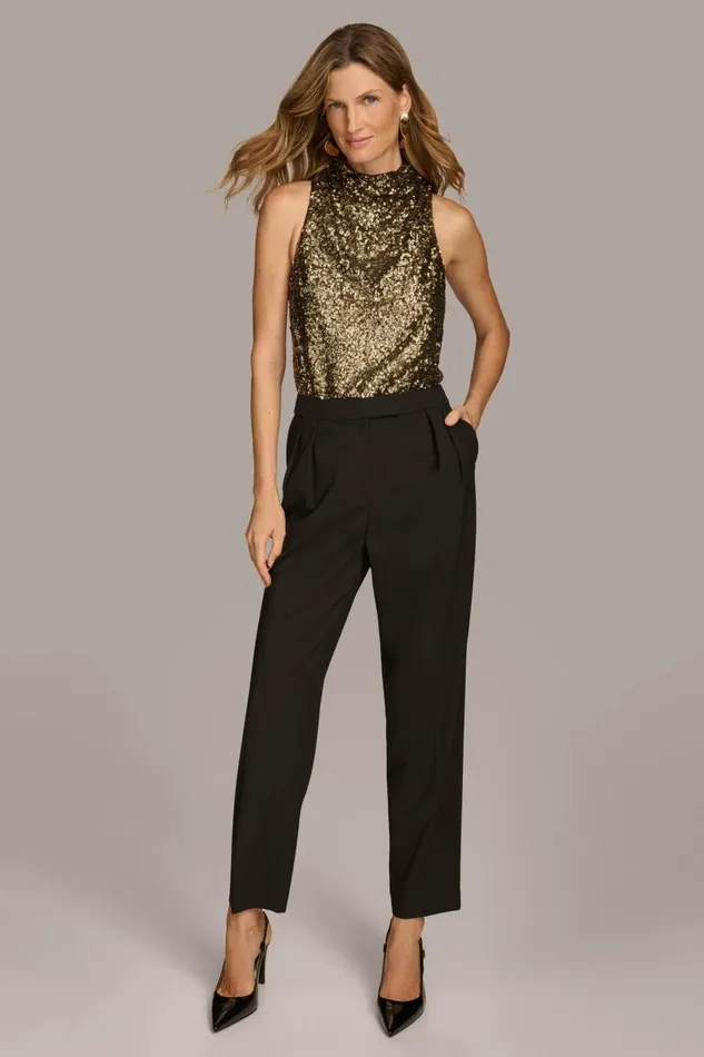 Women Donna Karan Pants PLEATED STRAIGHT LEG PANT Black