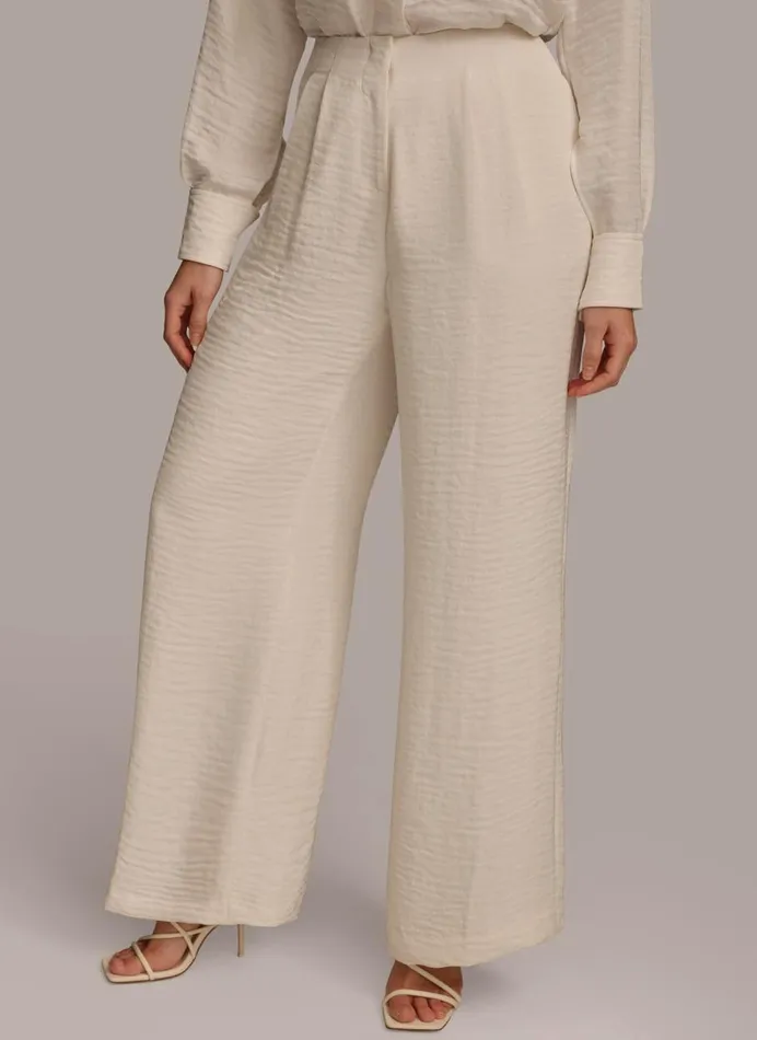 Women Donna Karan Pants PLEATED WIDE LEG PANT Cream