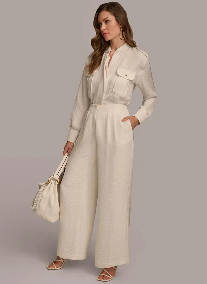 Women Donna Karan Pants PLEATED WIDE LEG PANT Cream