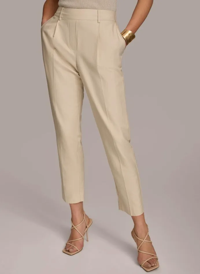Women Donna Karan Pants PULL ON TROUSER WITH PLEATS Beige