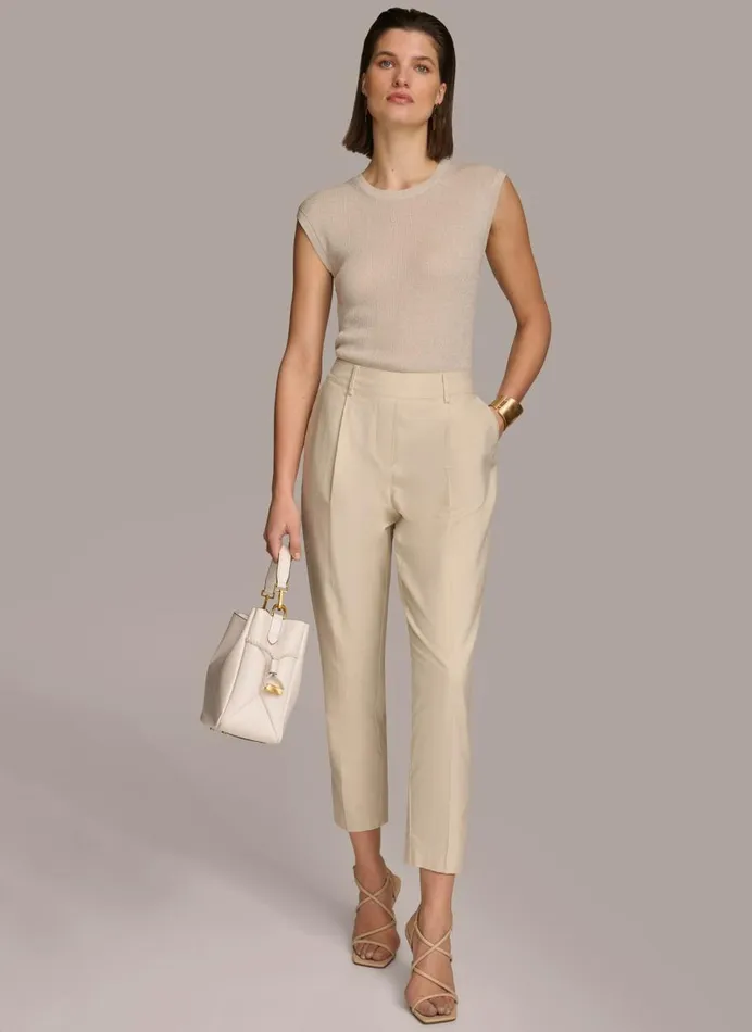 Women Donna Karan Pants PULL ON TROUSER WITH PLEATS Beige